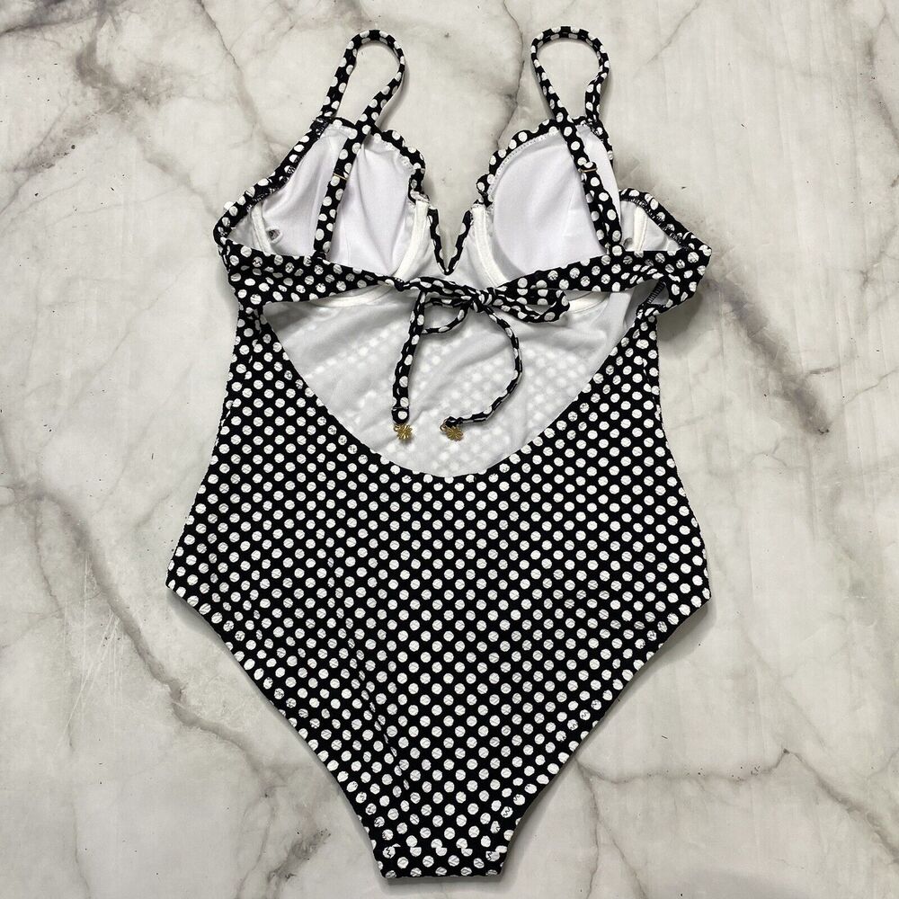 Jessica Simpson Scalloped Edge V-Wire One-Piece M Medium Black White Dot New - Picture 5 of 7